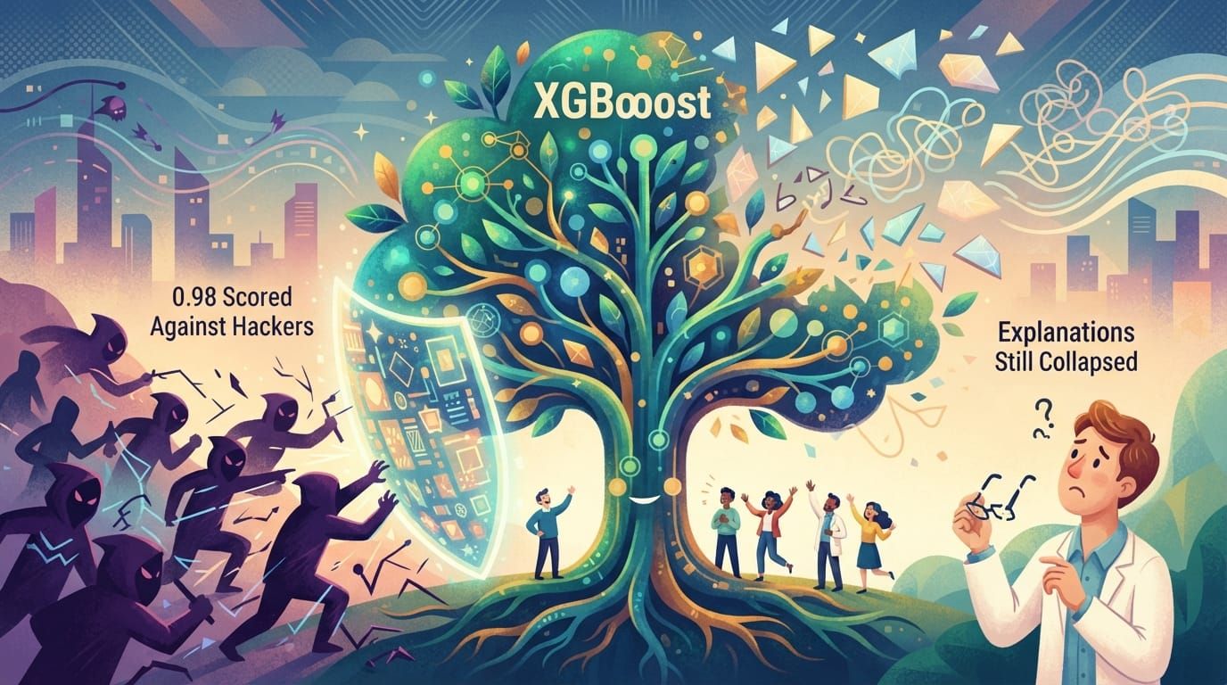 XGBoost Scored 0.98 Against Hackers. Its Explanations Still Collapsed.