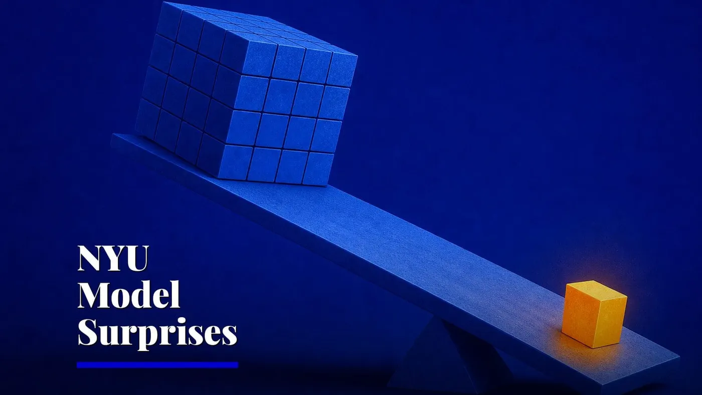 NYU 7.4B model matches GPT-3 13B with 20× less compute — AI and technology illustration