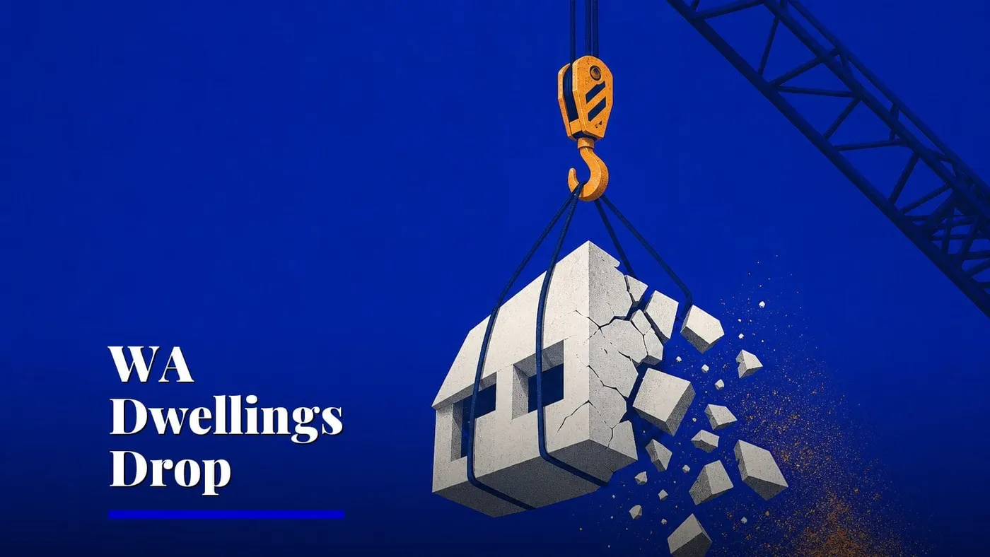 WA dwelling completions drop 14% to 19,569 in 2025-26 — Australian property illustration