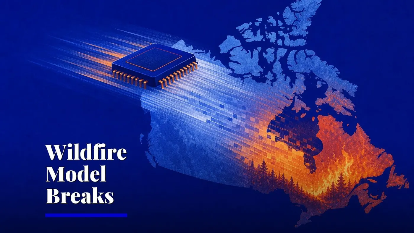 AI wildfire model maps Canada 806x faster — AI and technology illustration