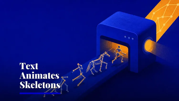 UniMate: one model animates any 3D skeleton from text — AI and technology illustration