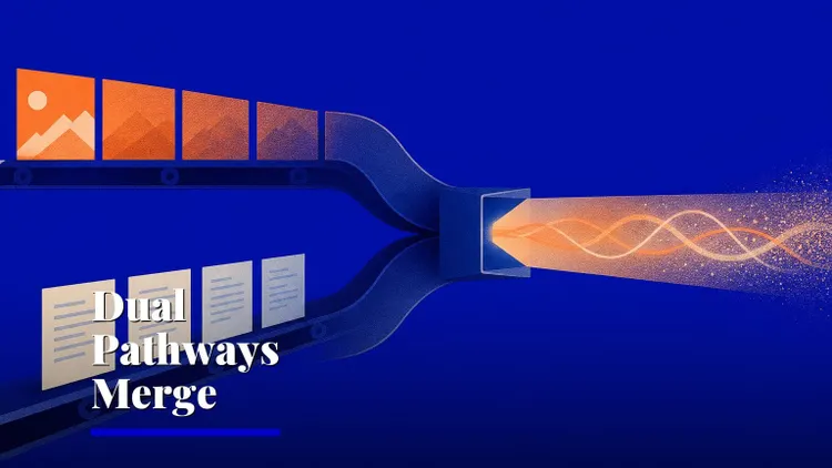 Multimodal AI models merge vision and text via two distinct pathways — AI and technology illustration