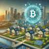 Futuristic cityscape with blockchain and real estate tokenisation themes