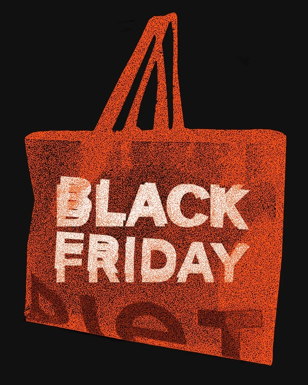 Sac de shopping orange marqué Black Friday, sur fond noir