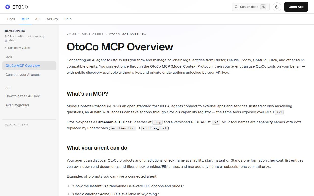 OtoCo MCP overview docs