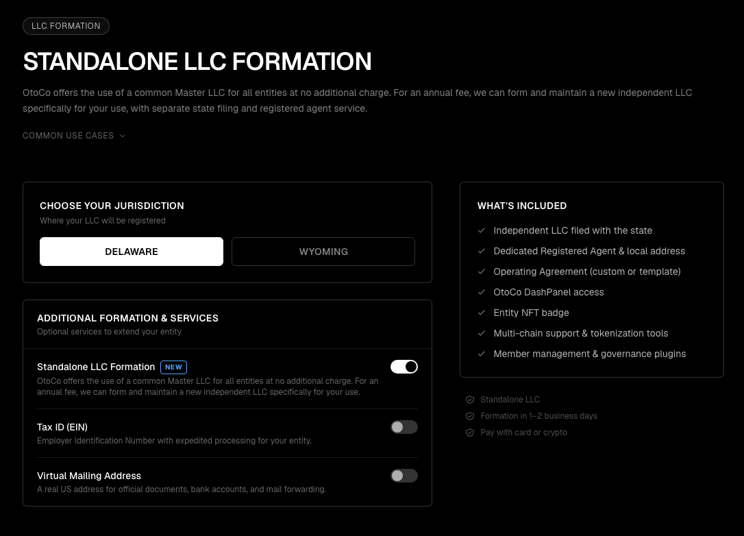 Introducing Onchain Standalone LLCs