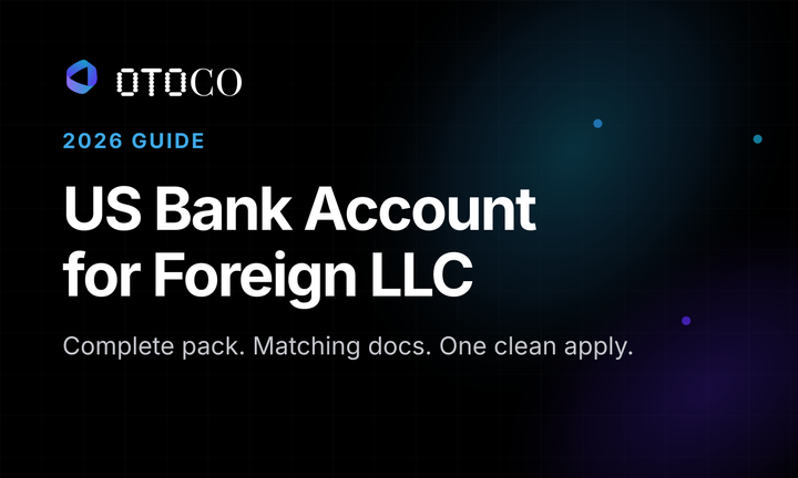 OtoCo 2026 guide cover: US bank account for foreign-owned LLC