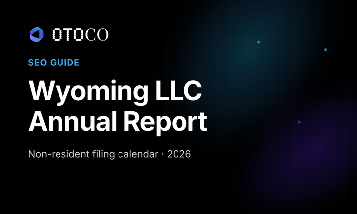 OtoCo SEO guide cover: Wyoming LLC annual report for non-residents, 2026
