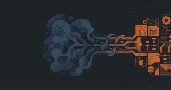 Abstract translation mechanism transforming organic shapes into precise geometric forms, representing the encoding of organizational goals into machine-actionable objectives