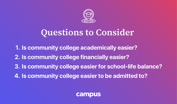 questions to consider when exploring is community college easier than university