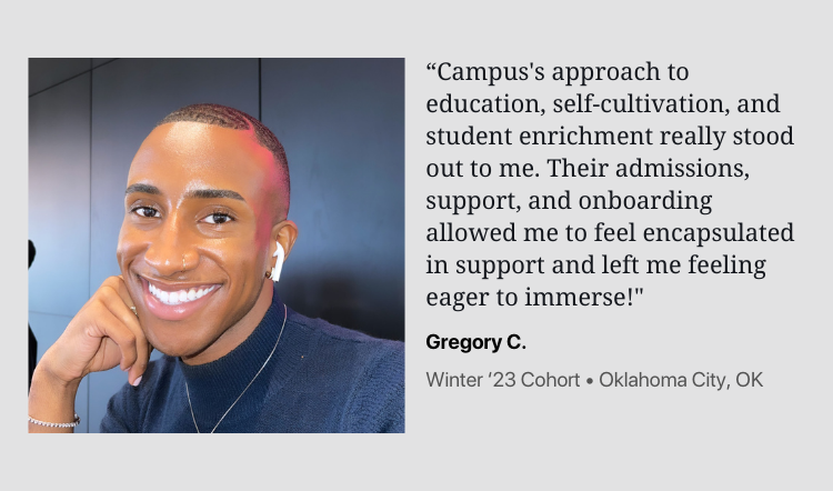 photo of campus student gregory and their review