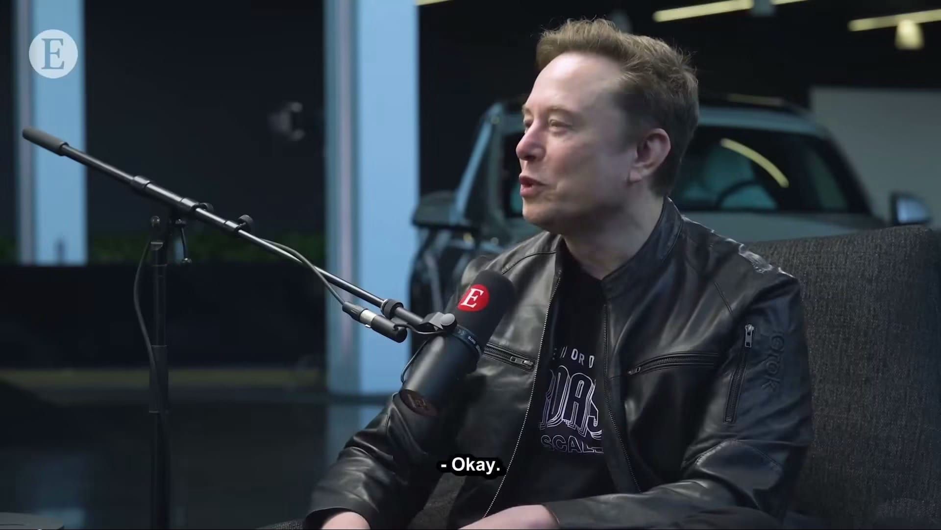 Elon Musk during an interview saying, “I’m not racist. I’ve never been,” while discussing AI, xAI, Tesla and SpaceX.