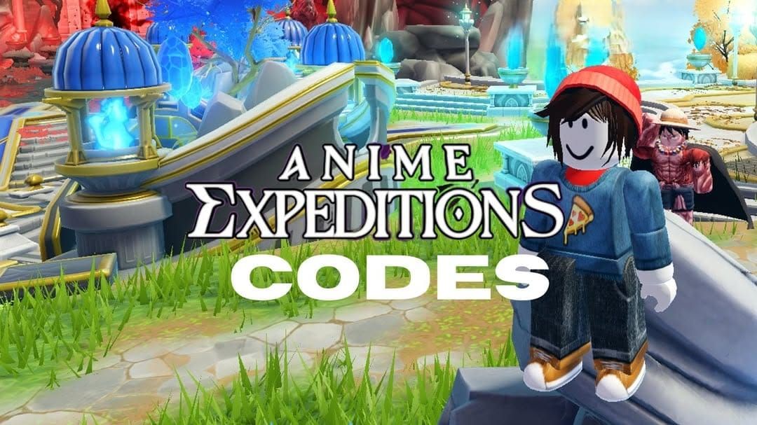 Anime Expeditions Roblox game promo codes screen showing new redeem codes, free rewards, gems, boosts, and updates for players in 2026.