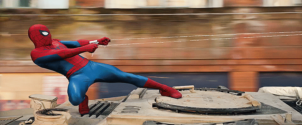 Official promotional poster for Spider-Man: Brand New Day featuring Spider-Man swinging through a cinematic New York City skyline.