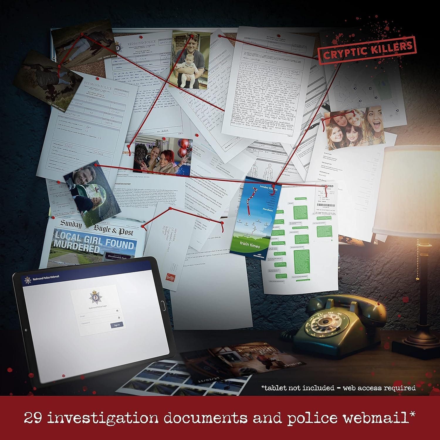 True crime case files book with detective notes and investigation documents