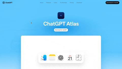ChatGPT Atlas browser interface showing AI agent navigation and automated web task execution.