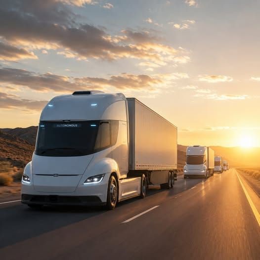 Self-driving truck using AI sensors and cameras on a highway in 2026