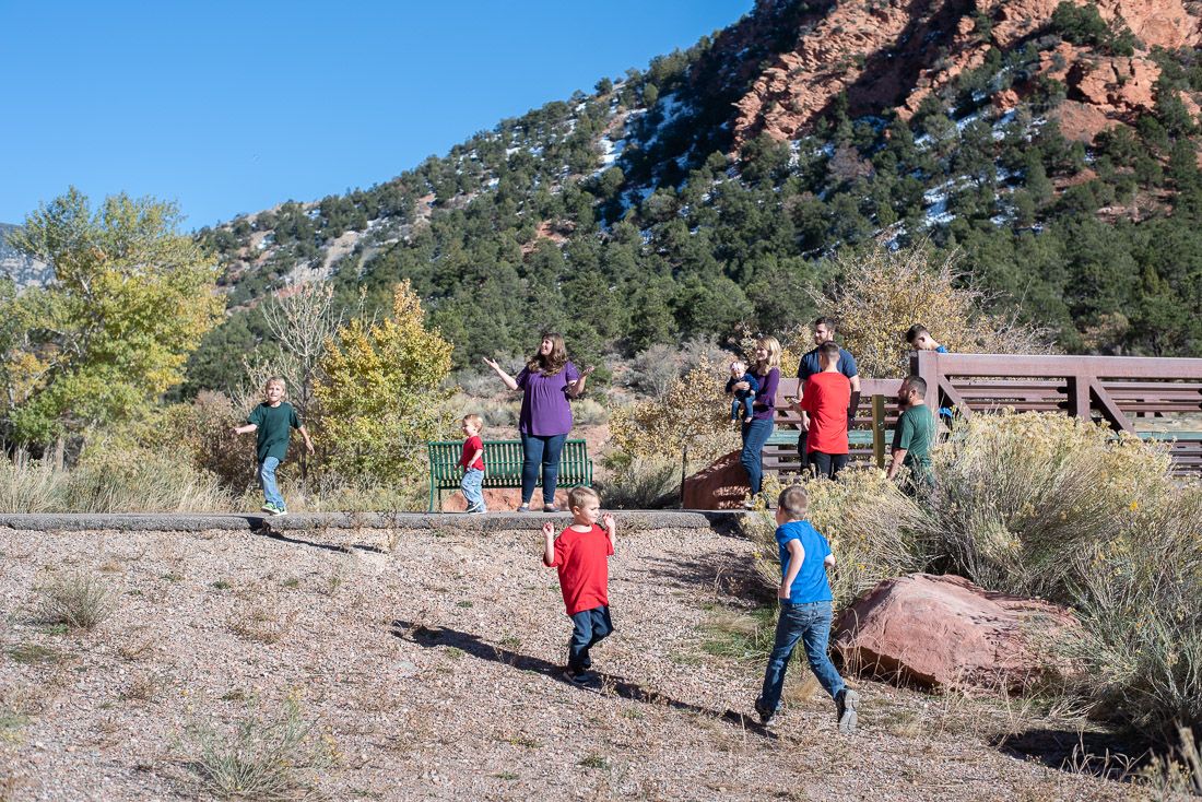 Family playing together in Cedar canyon-Bethany Allen Photography