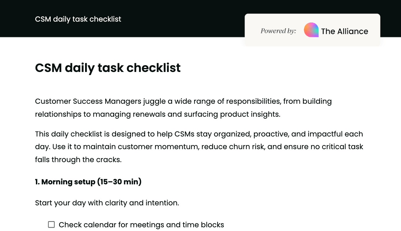 CSM daily task checklist