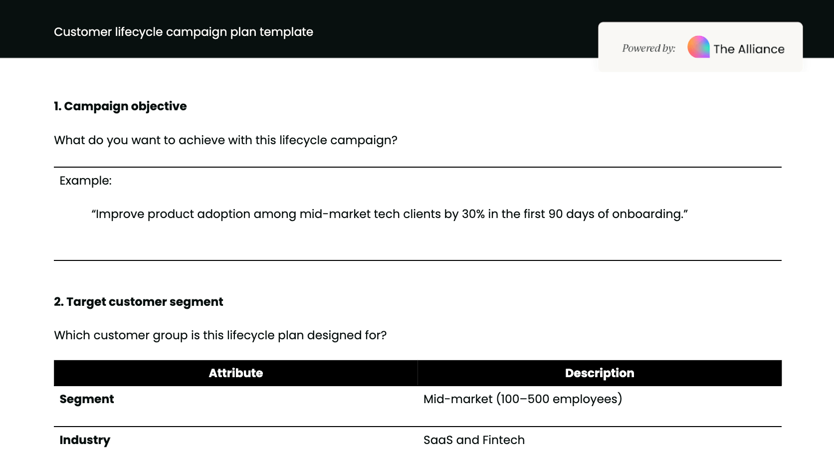 Customer lifecycle campaign plan template