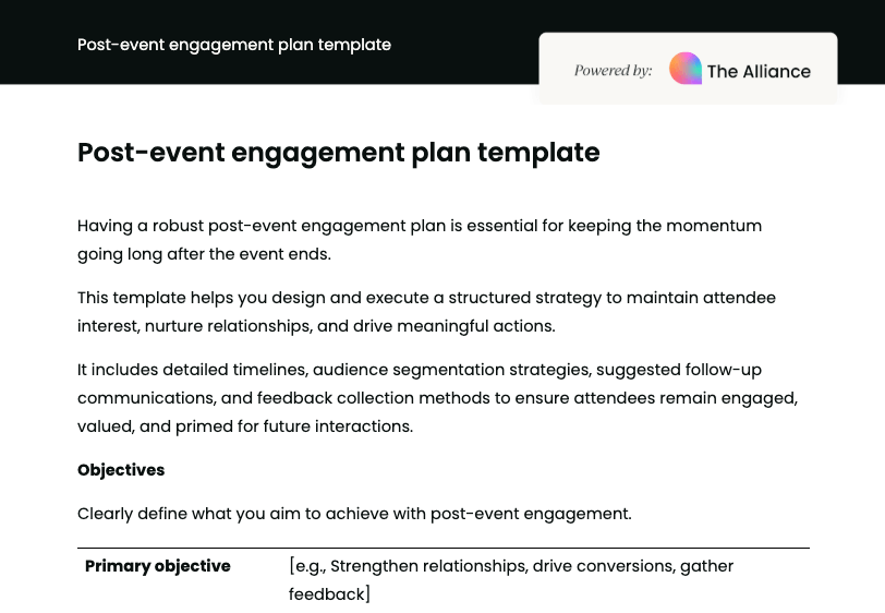 Post-event engagement plan template