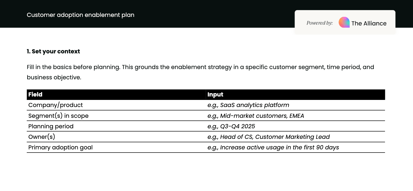 Customer adoption enablement plan template