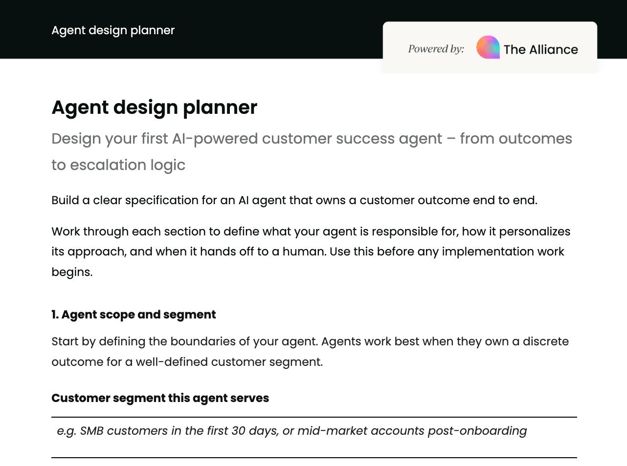 Agent design planner template