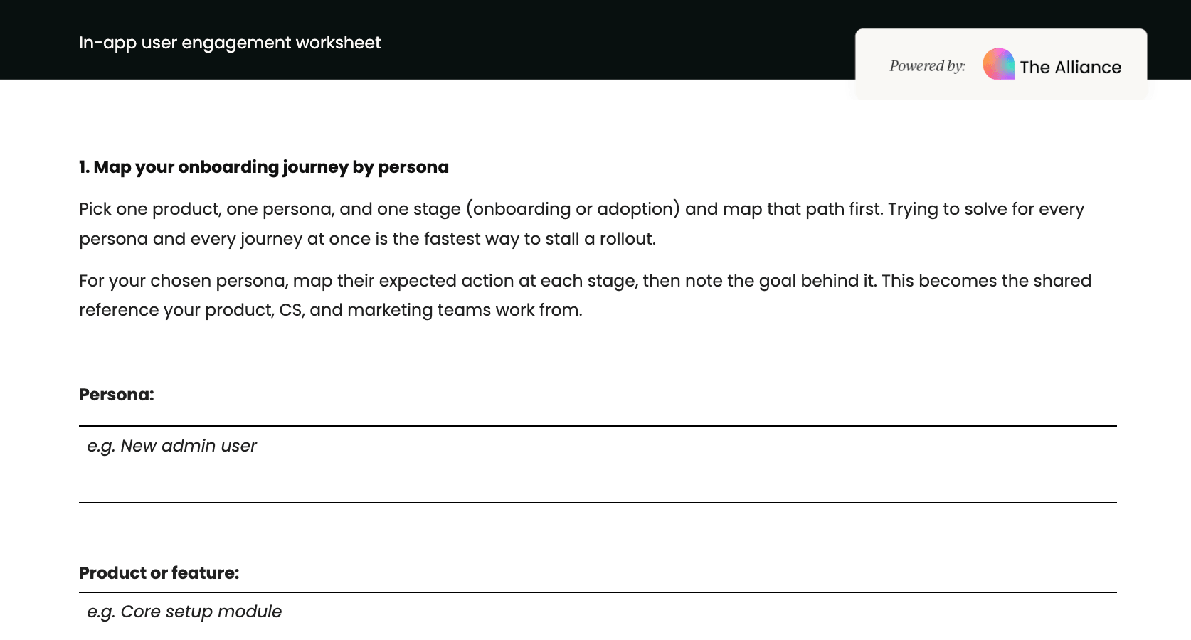 In-app user engagement worksheet