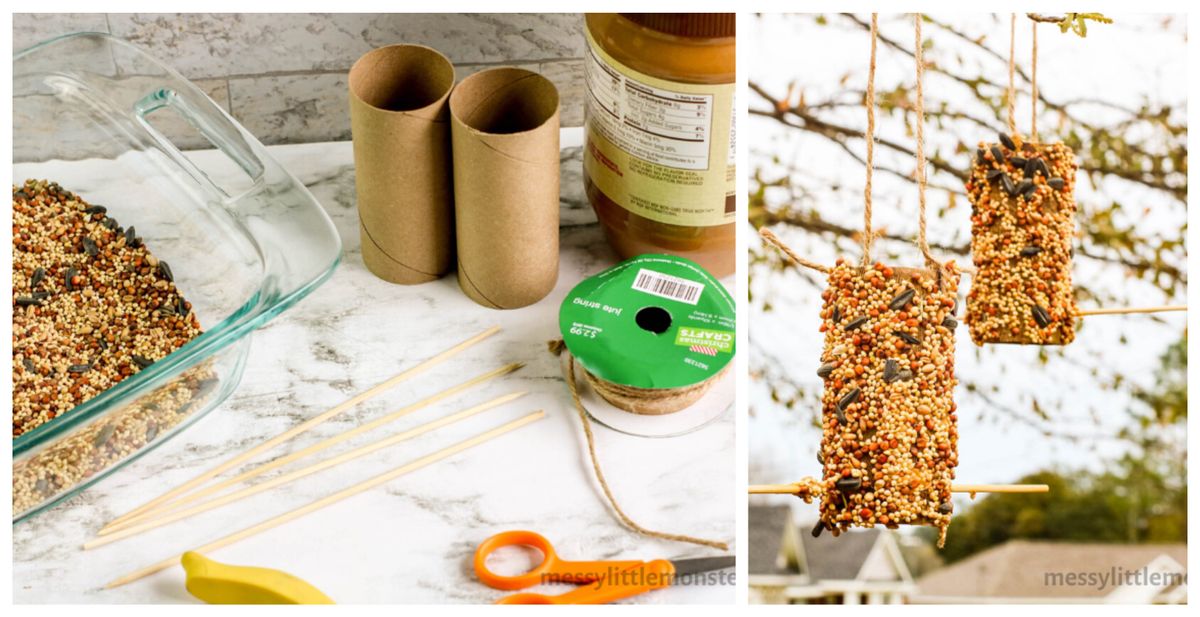 Vogelfutterstation aus Klopapierrollen und Erdnussbutter basteln :)