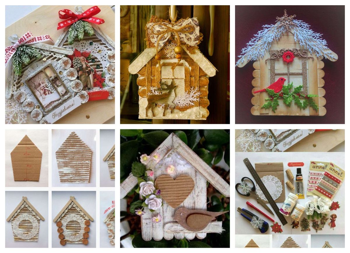 Niedliche winterliche Häuschen aus Karton oder Eisstielen basteln :)