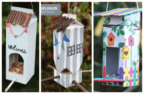 Diese putzigen Vogelhäuschen baust du aus einer Milchtüte :)