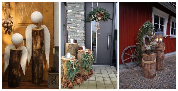 Dekorationen aus Baumstämmen für den Eingangsbereich :)