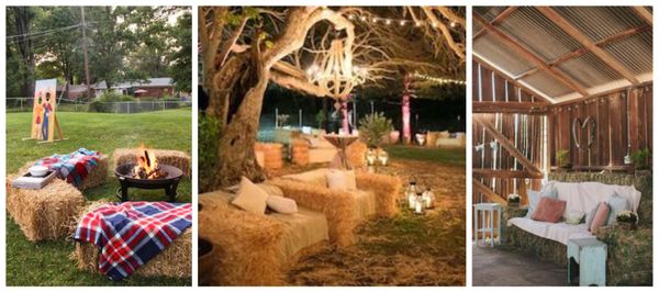 Strohballen als originelle Sitzgelegenheit im Garten :)