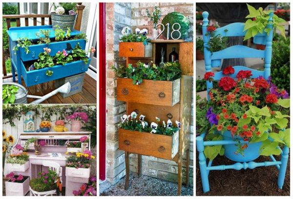 Gebrauchte Möbel als originelle Gartendekorationen :)