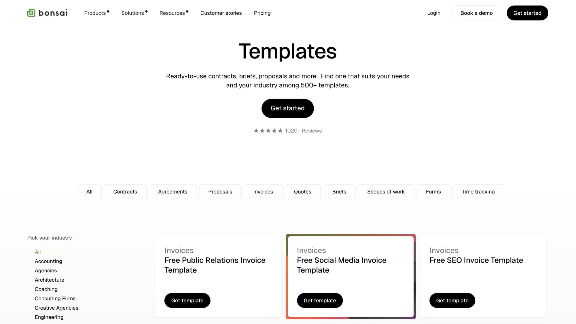 Bonsai marketing invoice templates