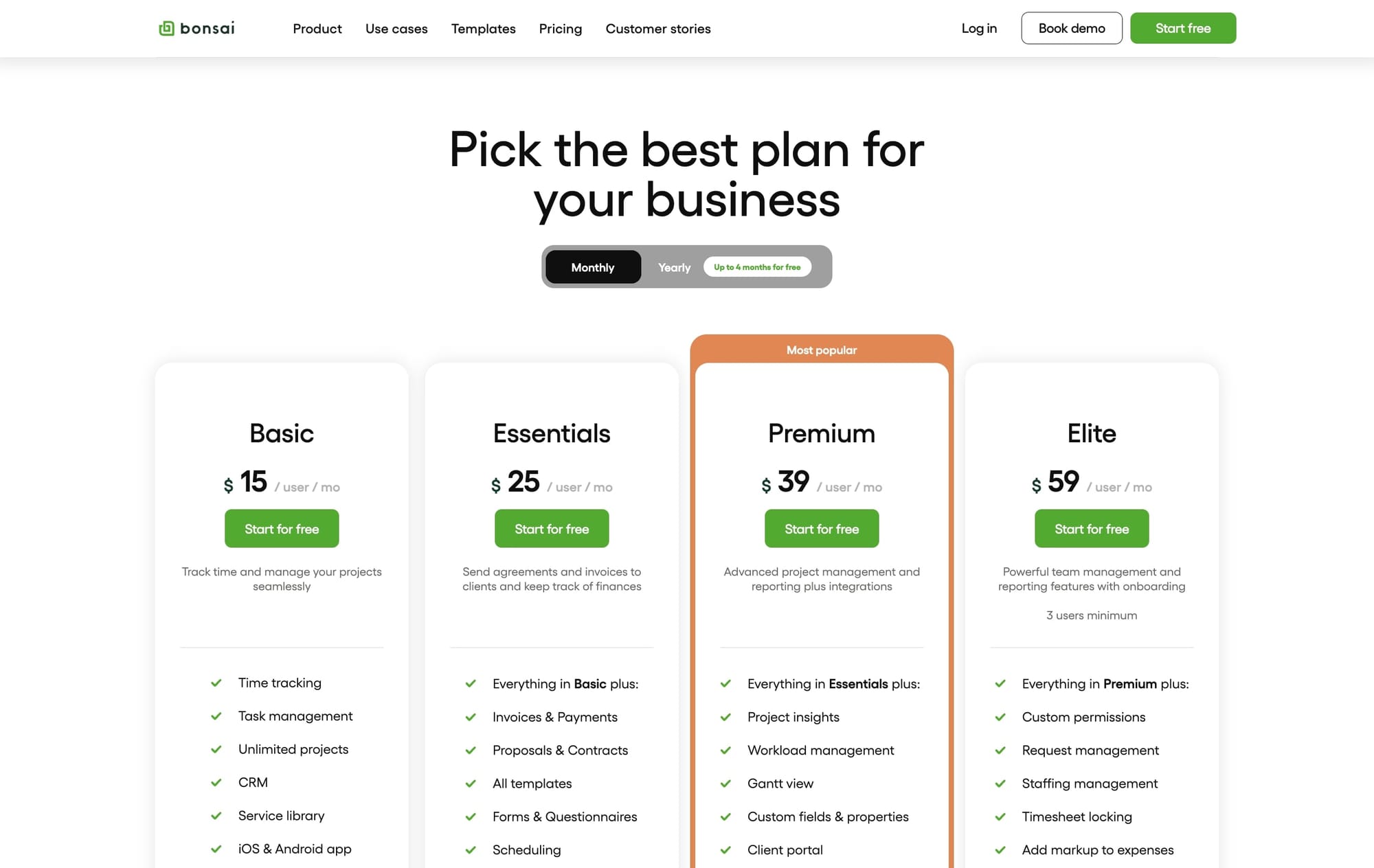 Bonsai pricing plans