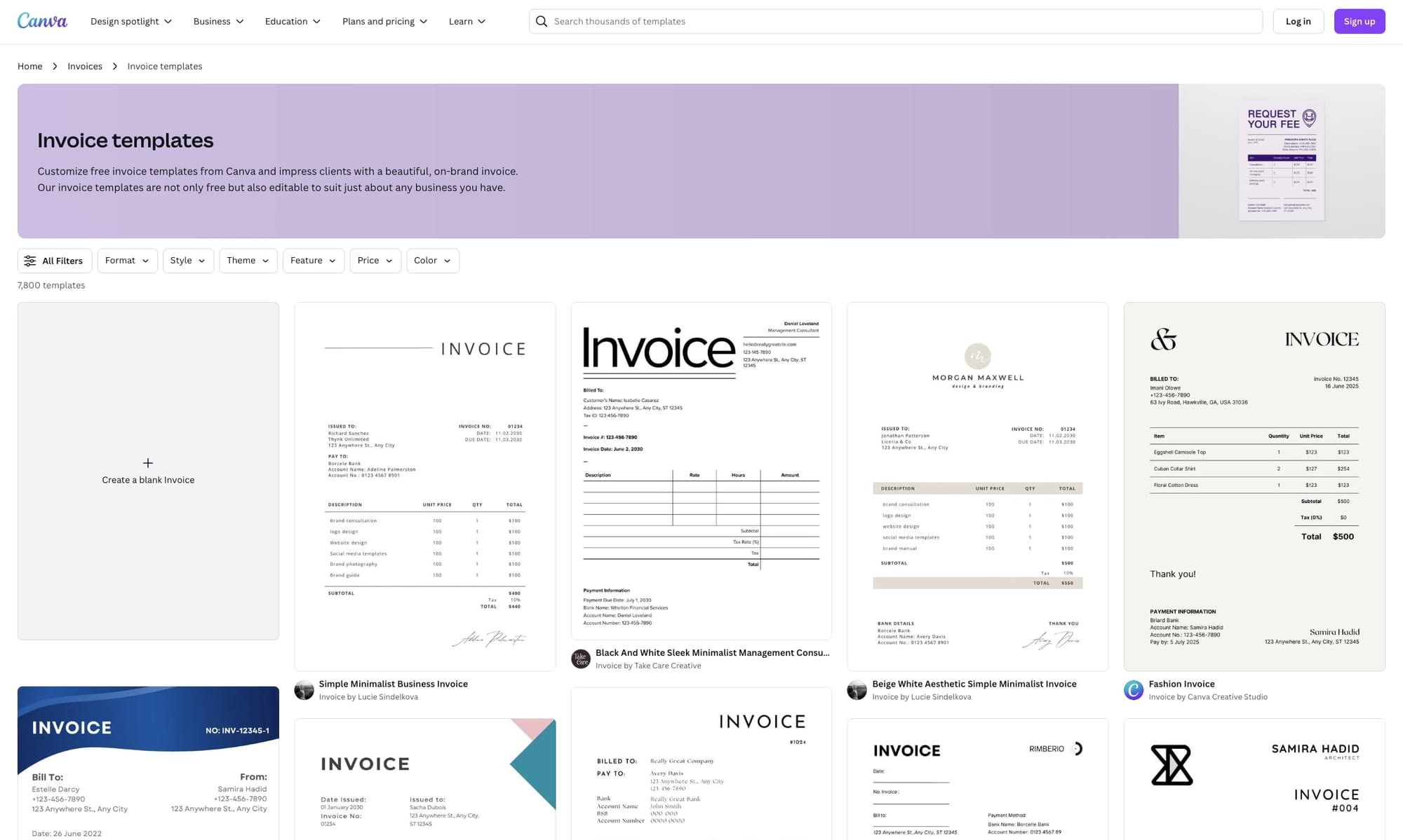 Canva marketing invoice templates