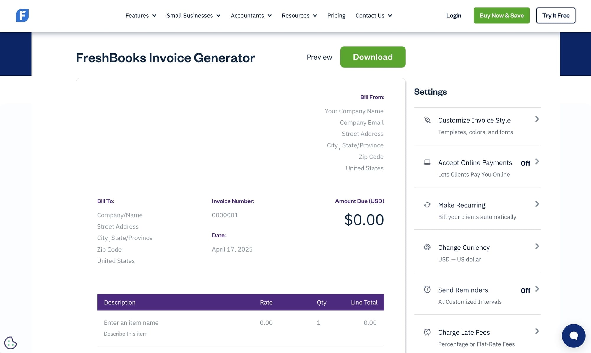 FreshBooks marketing invoice template