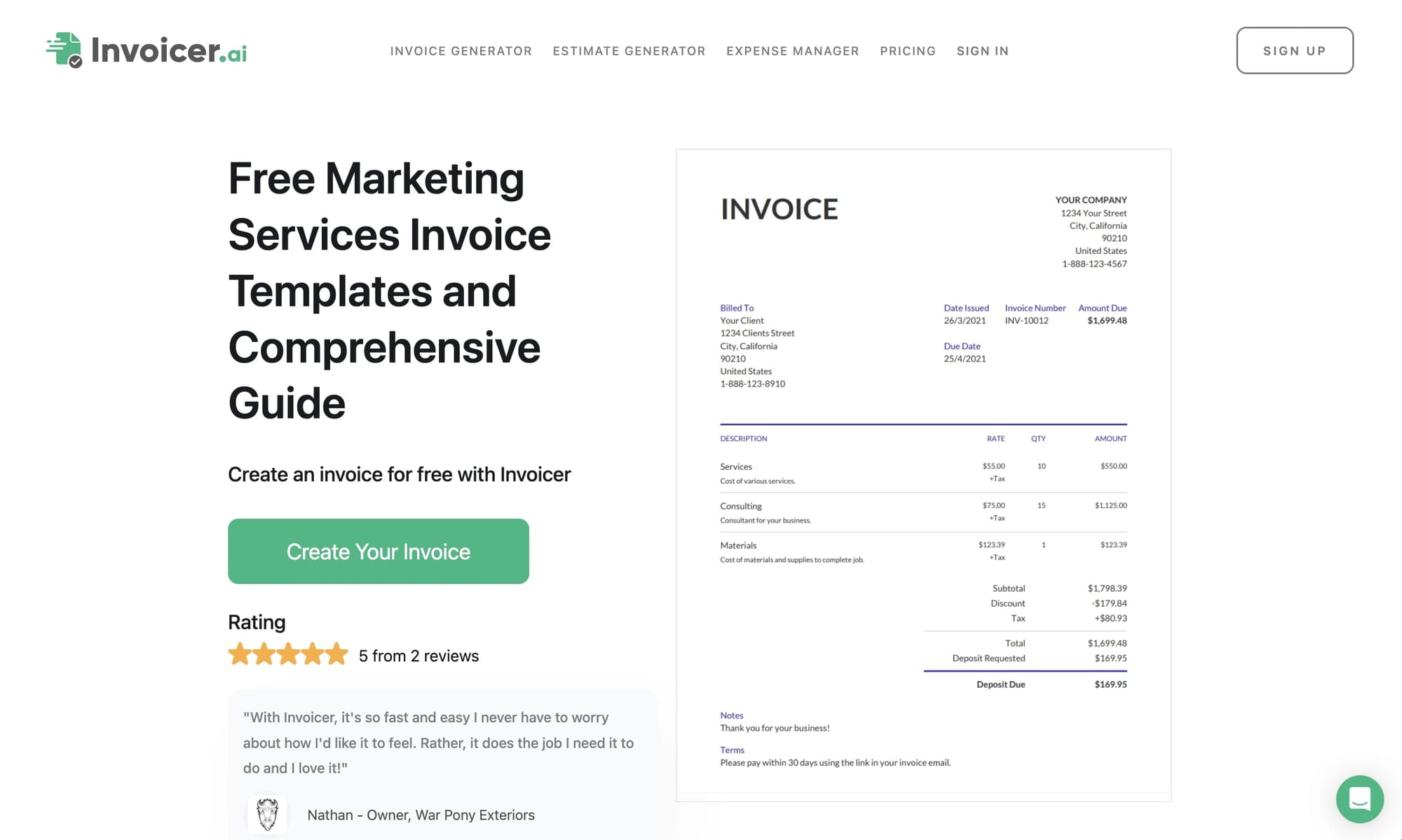 Invoicer AI marketing invoice template