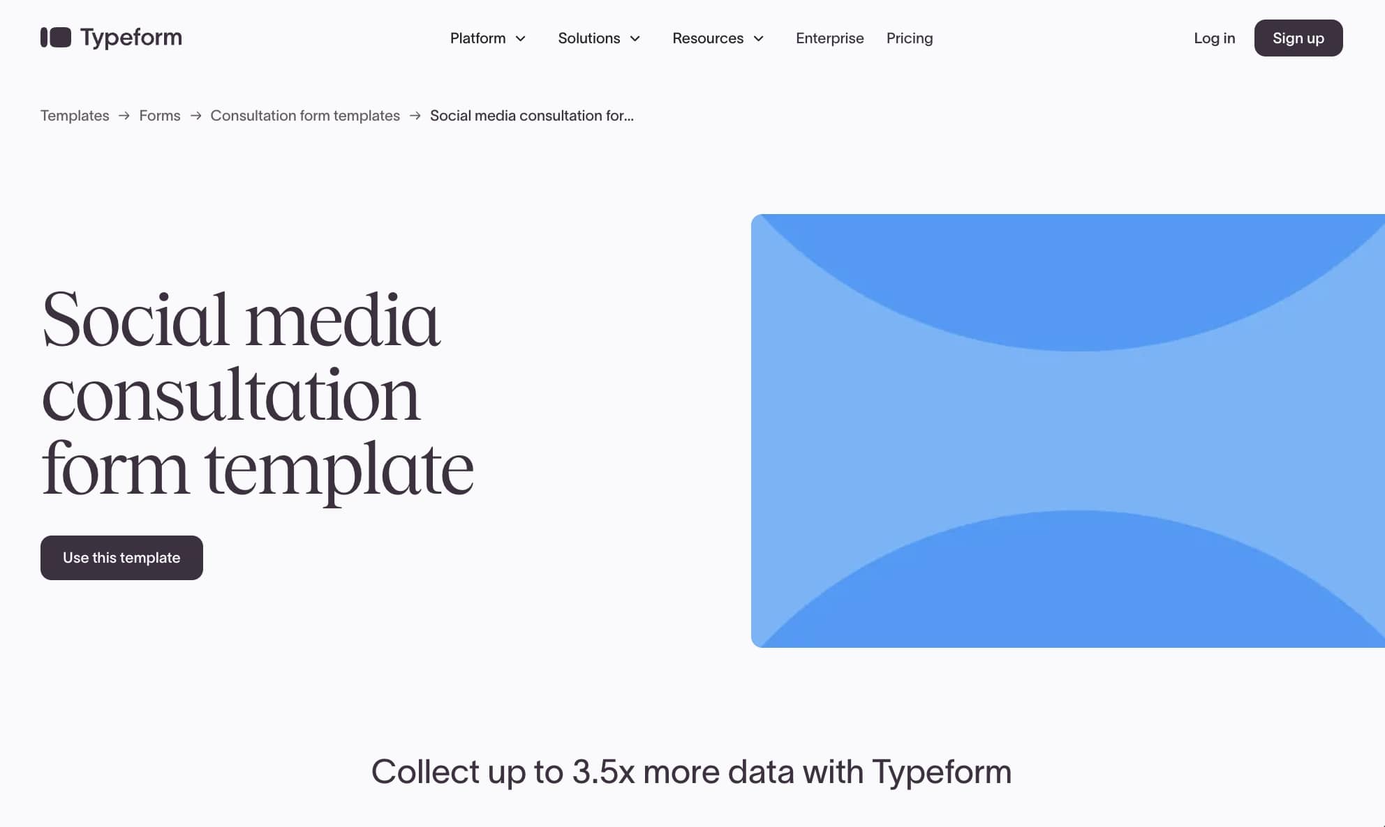 Social media intake form template from Typeform