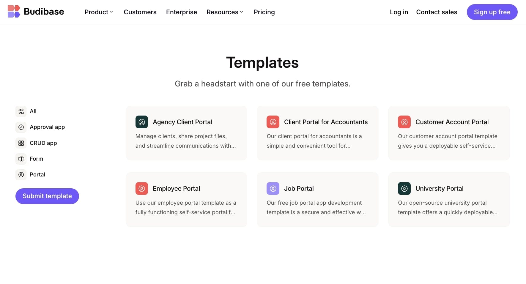 Budibase client portal templates