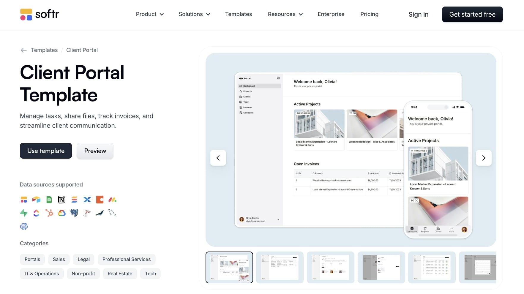 Softr client portal template