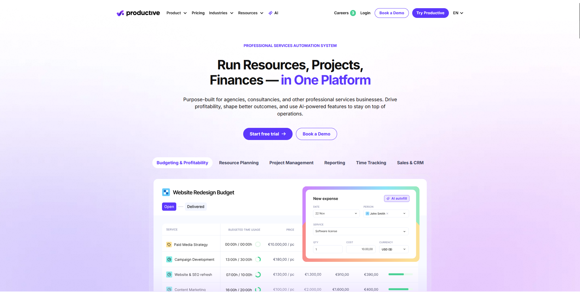 Productive homepage
