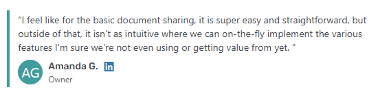 Amanda G. GetApp review of Liscio noting limited intuitiveness beyond basic document sharing