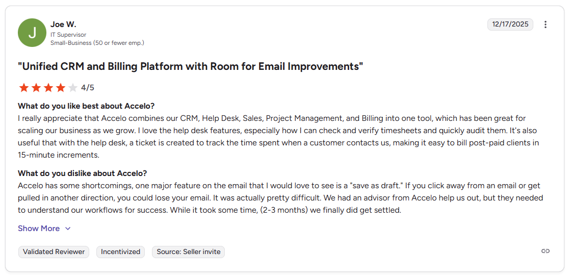 Vijaysing P. G2 review of Accelo noting learning curve and dashboard filter issues during version transition