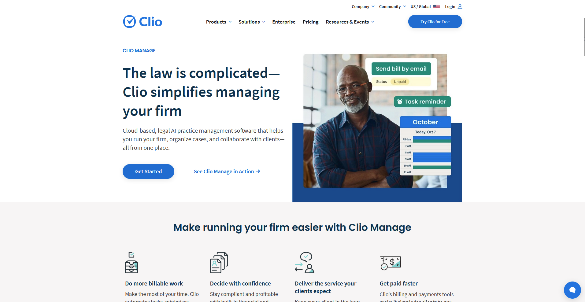 Clio Manage homepage