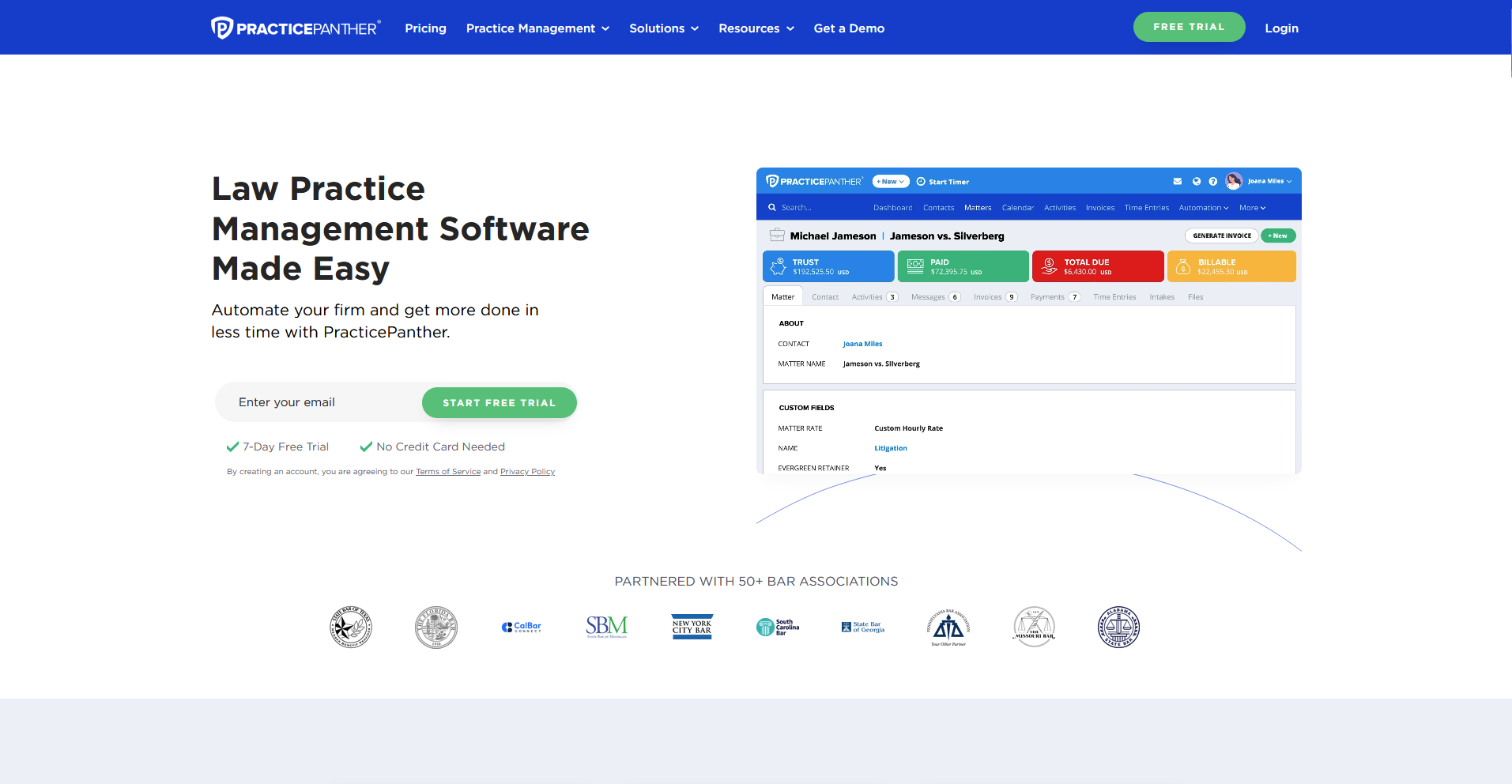 PracticePanther homepage
