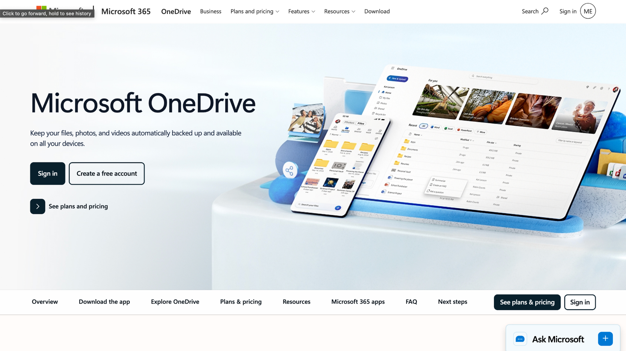 OneDrive homepage