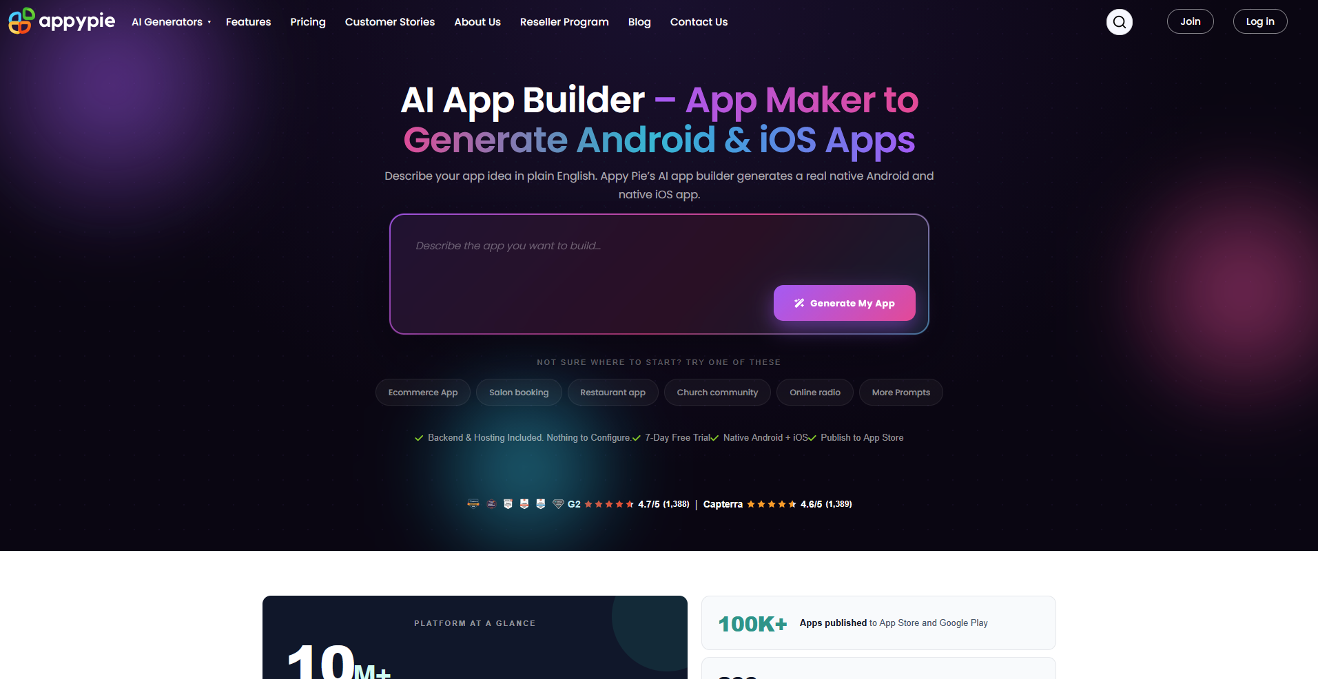 Appy Pie homepage