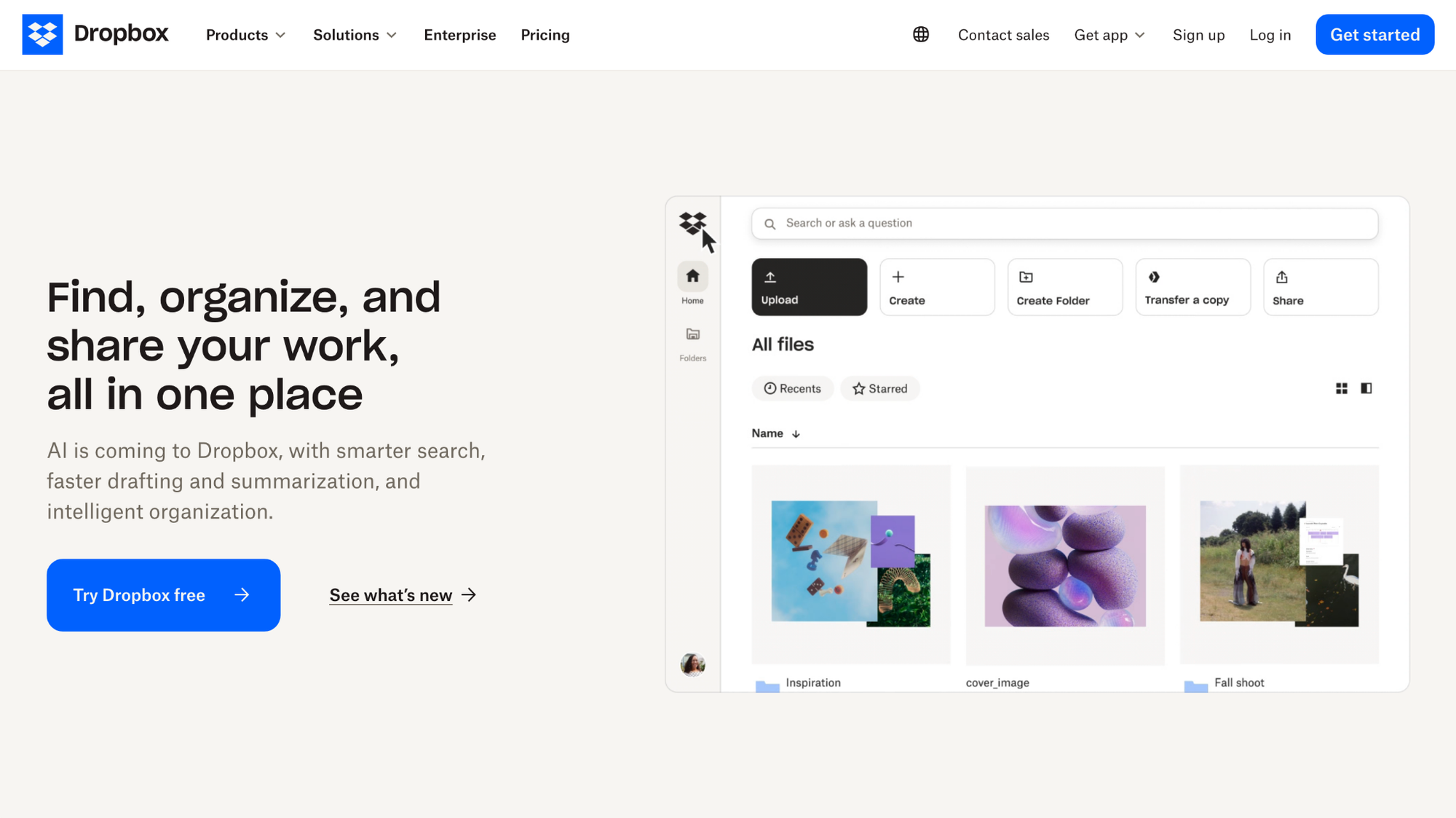 Dropbox homepage